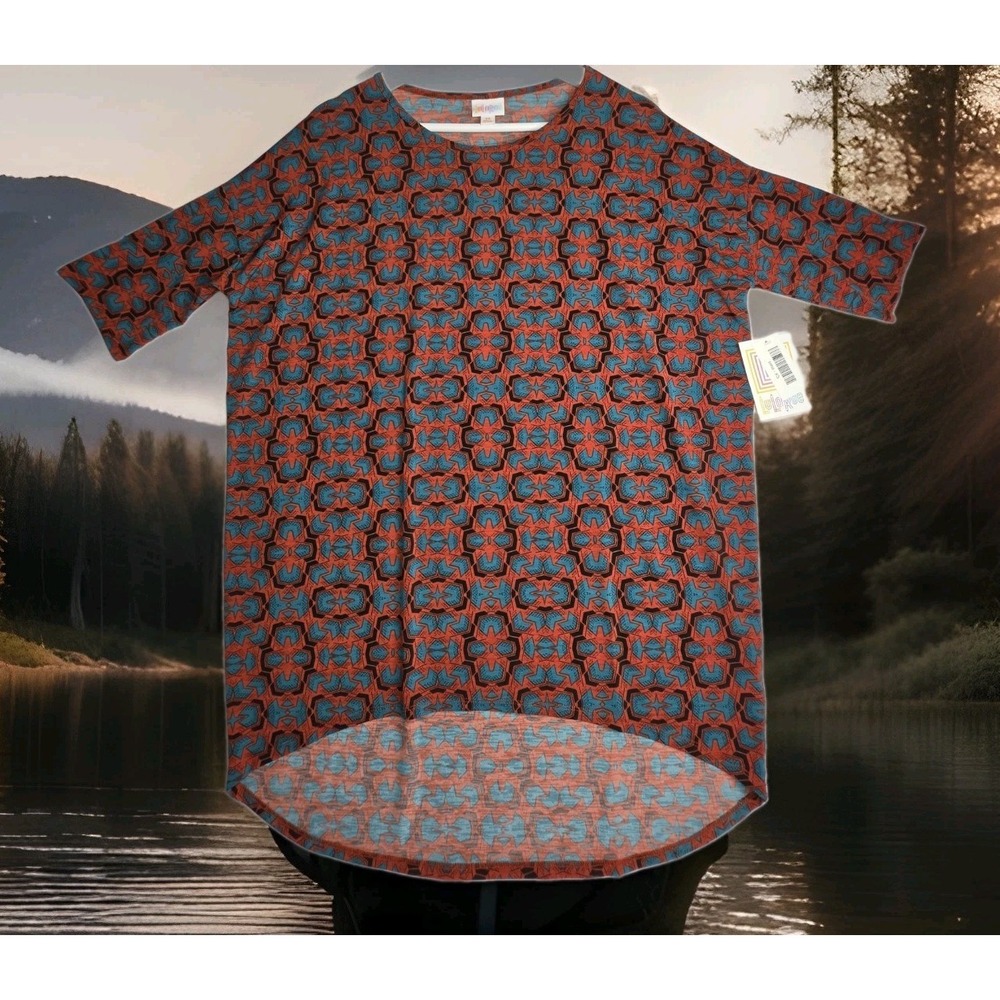 LuLaRoe "Irma" In Retro Geometric Abstract Kaleidoscope Orange/Teal SZ: XSM NWT